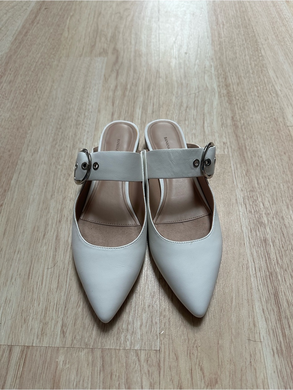 Classic Pointed Mule Mary Jane Slides White  with Buckle by Banana Republic